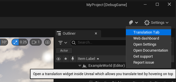 Unreal Engine Integration Menu