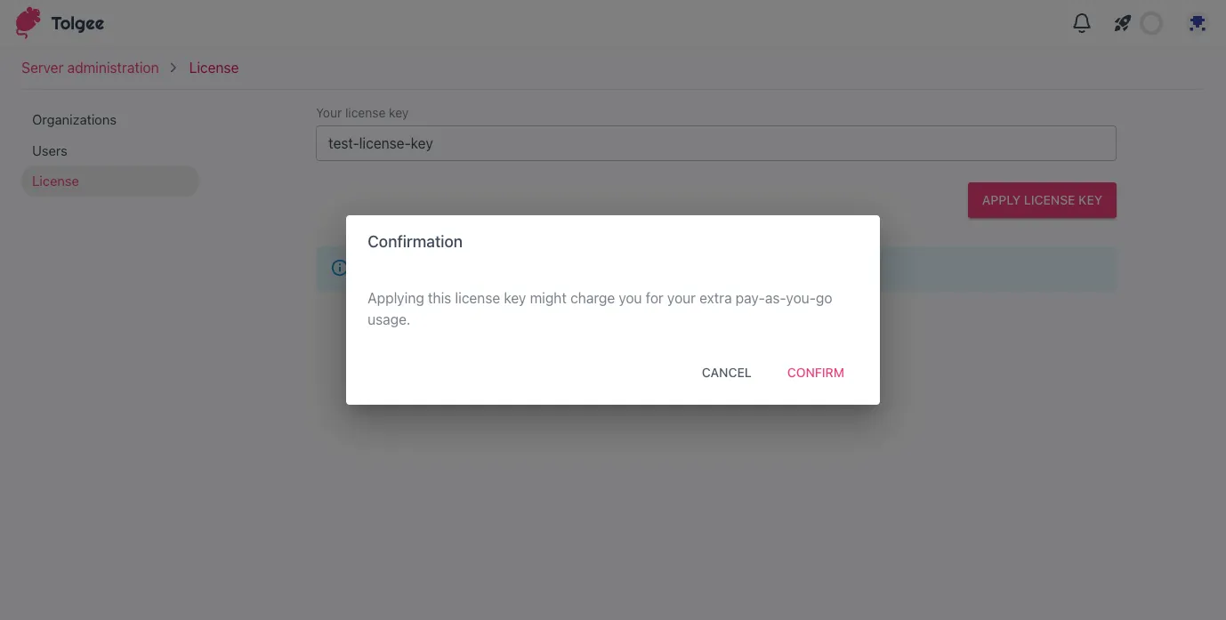 Self-hosted instance – confirm license key