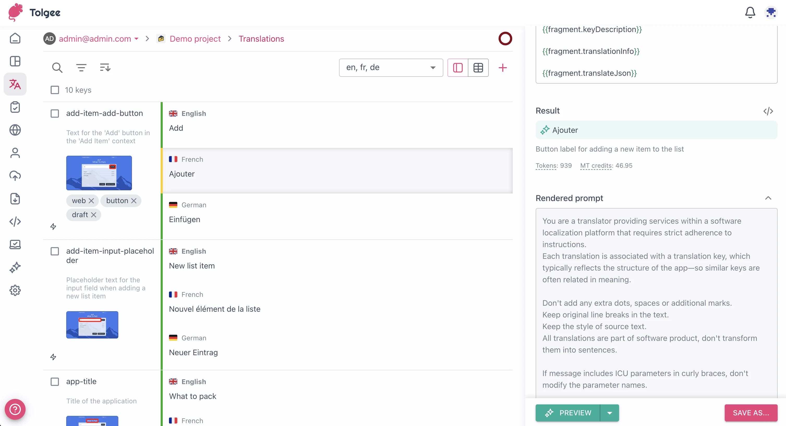Providing project description